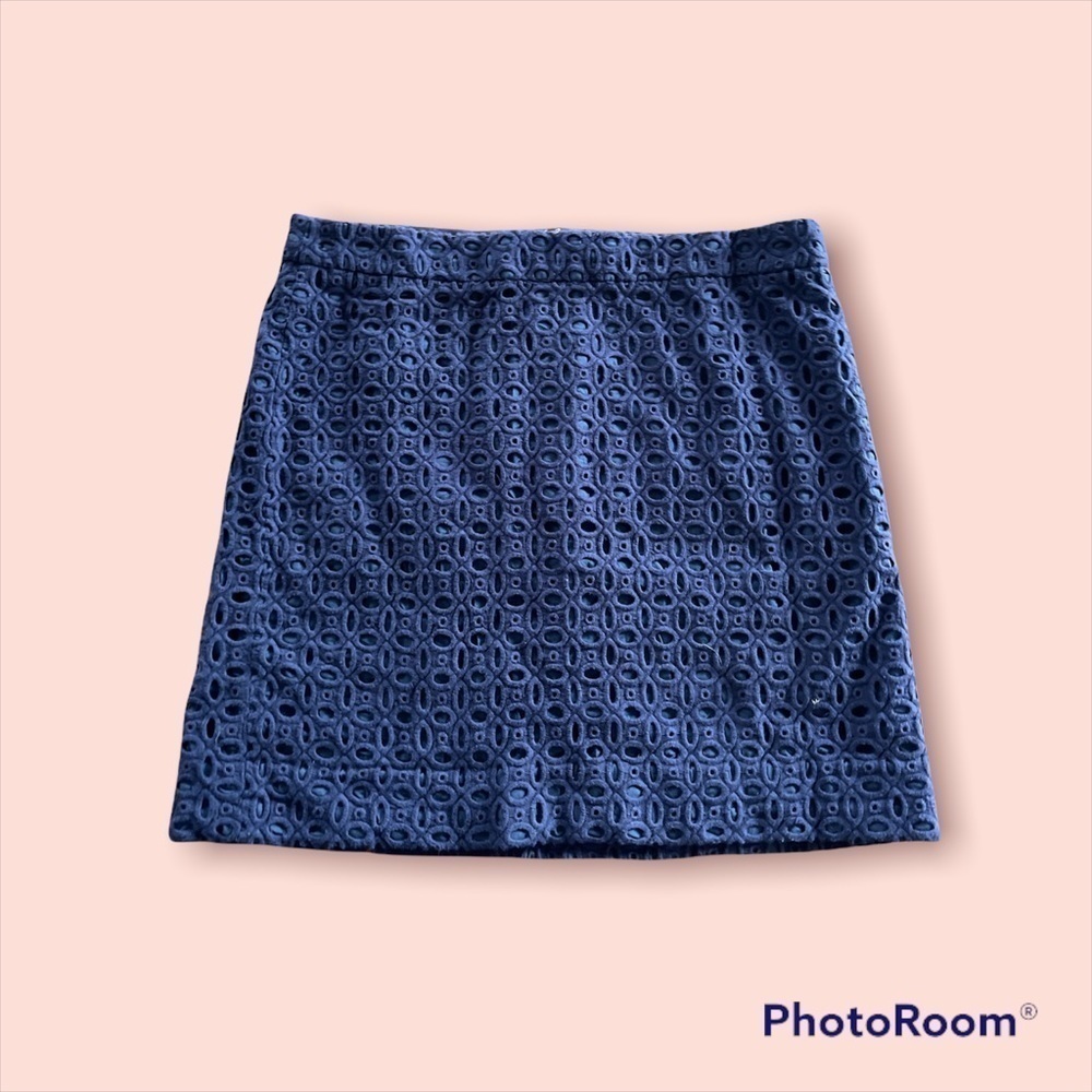 J CREW Cotton Eyelet Pencil  Mini Skirt Navy Size 10​​